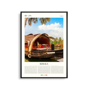 Arte mural de Kerala, India, impresión de paisaje de remansos y palmeras, póster de Kerala, fotografía panorámica del sur de la India, decoración de naturaleza tropical