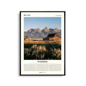 Impresión de Wyoming, arte mural de Wyoming, póster de Wyoming, foto de Wyoming, paisaje del oeste, Grand Tetons, llanuras abiertas, decoración rústica natural