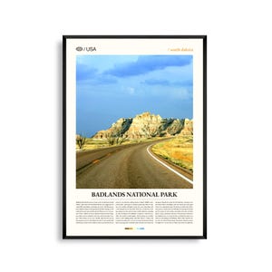 Impresión del Parque Nacional Badlands, Dakota del Sur, Arte mural de Badlands, Póster de paisaje desértico, Fotografía de pradera, Decoración de naturaleza occidental