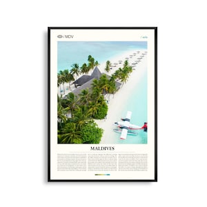 Malediven Wandkunst, Tropische Insel und ÜberwasserBungalow Druck, Malediven Poster, Indischer Ozean Fotografie, Strandparadies Dekor