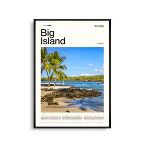 Impresión de la Isla Grande de Hawái, arte mural de la Isla Grande, póster de paisaje isleño, foto de la costa volcánica, decoración de naturaleza tropical