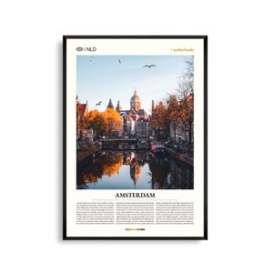 Art mural Amsterdam Pays-Bas, impression paysage urbain du canal historique, affiche d'Amsterdam, photographie d'architecture européenne pittoresque, voyage aux Pays-Bas
