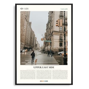 Art mural de l'Upper East Side à New York, impression élégante de paysage urbain, affiche de l'Upper East Side, photographie pittoresque de Manhattan, quartier classique de New York