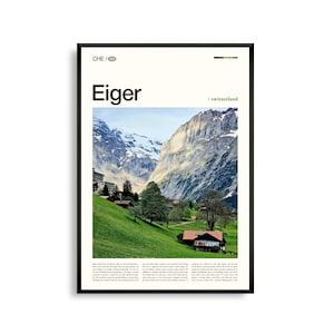 Arte mural del Eiger, Suiza, impresión de paisaje alpino, póster del Eiger, fotografía panorámica de los Alpes berneses, decoración natural suiza