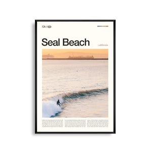 Impresión de Seal Beach California, arte de pared de Seal Beach, póster de Seal Beach, foto de Seal Beach, muelle de Seal Beach, calle principal, bahía de Alamitos, San
