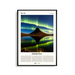 Arte mural de Kirkjufell, Islandia. Impresión de un icónico paisaje de montaña y cascada. Póster de Kirkjufell. Fotografía nórdica escénica inspirada en la naturaleza.