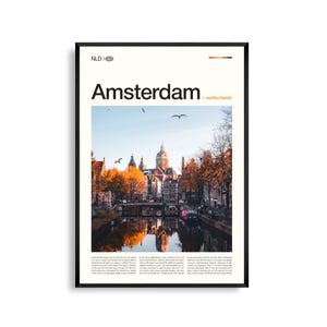 Art mural Amsterdam Pays-Bas, impression paysage urbain du canal historique, affiche d'Amsterdam, photographie d'architecture européenne pittoresque, voyage aux Pays-Bas
