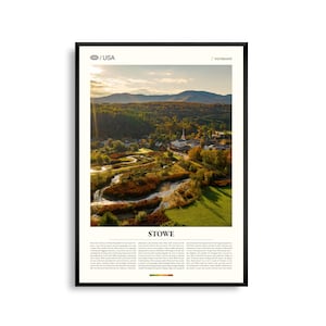 Impression Stowe Vermont, art mural Stowe, affiche Stowe, photo de ville dans la montagne, paysage de la Nouvelle-Angleterre, décor feuillage automne