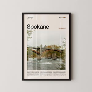 Spokane Riverfront Print, Pacific Northwest Urban Landscape Art