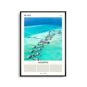 Malediven Wandkunst, Tropische Insel und ÜberwasserBungalow Druck, Malediven Poster, Indischer Ozean Fotografie, Strandparadies Dekor