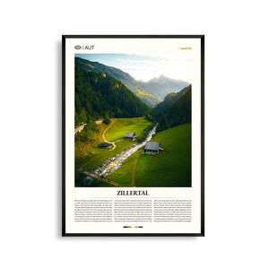 Zillertal-print, Zillertal-muurkunst, Zillertal-poster, Zillertal-fotografie, landschap Oostenrijkse Alpen, decor bergdal