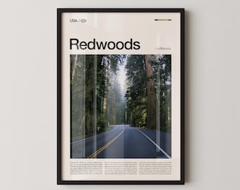 Fotografía de secuoyas, arte mural de California