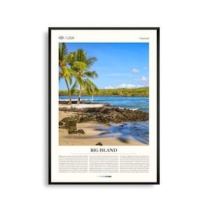 Impresión de la Isla Grande de Hawái, arte mural de la Isla Grande, póster de paisaje isleño, foto de la costa volcánica, decoración de naturaleza tropical