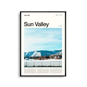 Sun Valley print Idaho, Sun Valley kunst aan de muur, poster bergstad, foto alpenlandschap, rustiek decor, schilderachtige natuurkunst