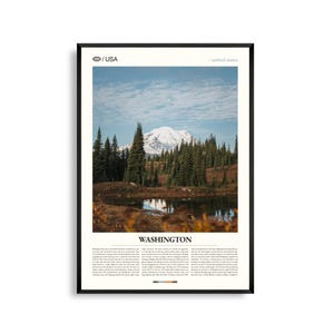 Impresión del estado de Washington, arte mural de Washington, póster de Washington, foto de paisaje montañoso, decoración natural, arte del noroeste del Pacífico