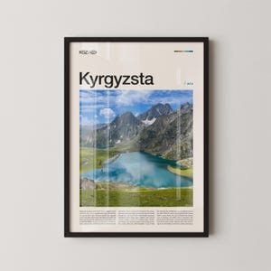 Kunst aan de muur Kirgizië, berg- en merenlandschap print, poster Kirgizië, schilderachtige fotografie Centraal-Azië, decor nomadisch natuur