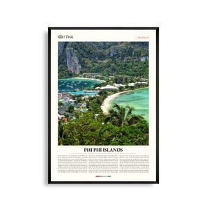 Arte mural de las islas Phi Phi de Tailandia, impresión de paisaje marino tropical y atardecer, póster de Phi Phi, fotografía panorámica del sudeste asiático, decoración costera