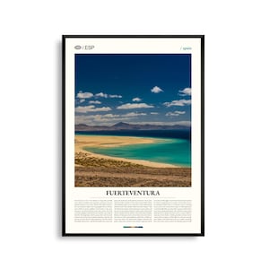 Arte mural de Fuerteventura, España, impresión de paisaje de isla volcánica, póster de Fuerteventura, fotografía panorámica de las Islas Canarias, decoración oceánica