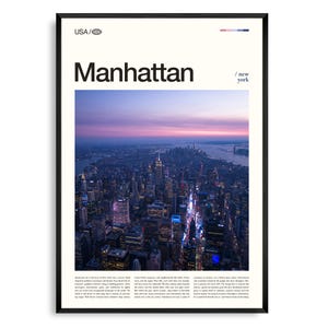 Art mural de Manhattan à New York, impression d'horizon emblématique et de paysage urbain, affiche de Manhattan, photographie pittoresque de New York, décoration d'architecture urbaine