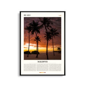Arte mural de Maldivas, impresión de isla tropical y bungalow sobre el agua, póster de Maldivas, fotografía panorámica del océano Índico, decoración de playa paradisíaca