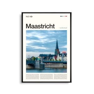 Art mural de Maastricht, Pays-Bas, impression de photographie de paysage urbain historique, affiche de Maastricht, décoration européenne pittoresque, oeuvre d'art de voyage