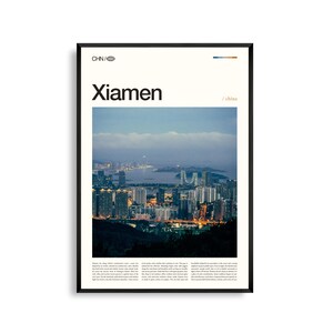 Art mural Chine de Xiamen, impression d'île et paysage urbain côtier, affiche de Xiamen, photographie pittoresque du Fujian, décoration du sud-est de la Chine
