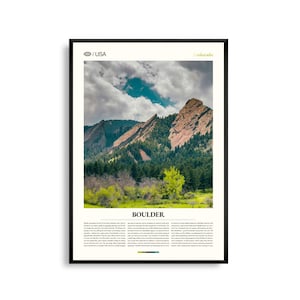 Impresión de Boulder, Colorado, Arte mural de Boulder, Póster de Boulder, Foto de paisaje de Flatirons, Decoración de pueblo de montaña, Arte natural