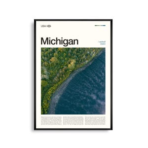 Arte mural de Michigan, impresión de paisajes de los Grandes Lagos, póster de Michigan, fotografía de naturaleza escénica, decoración de exteriores del Medio Oeste