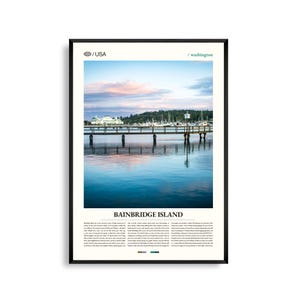 Impression de Bainbridge Island Washington, art mural Bainbridge, affiche de l'île côtière, photo de Puget Sound, décoration du nord-ouest du Pacifique