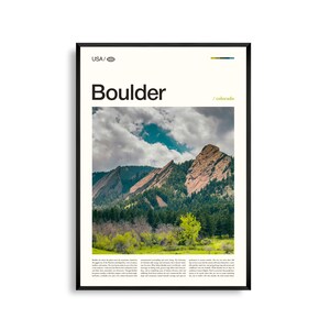 Impresión de Boulder, Colorado, Arte mural de Boulder, Póster de Boulder, Foto de paisaje de Flatirons, Decoración de pueblo de montaña, Arte natural