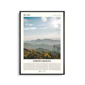 Impression de la Caroline du Nord, art mural de la Caroline du Nord, affiche des montagnes Blue Ridge, photo paysage côtier et de montagne, décoration du Sud