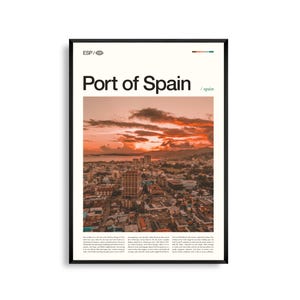 Arte mural de Puerto España, Trinidad, impresión de paisaje urbano tropical y costa, póster de Puerto España, fotografía caribeña, decoración de nación insular