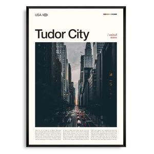 Arte mural de la ciudad Tudor de Nueva York, impresión de arquitectura histórica del centro, póster de la ciudad Tudor, fotografía panorámica del horizonte de Manhattan, decoración urbana de Nueva York