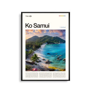 Arte mural de Ko Samui, Tailandia, impresión de paisaje de playa tropical y palmeras, póster de Ko Samui, decoración fotográfica panorámica del Golfo de Tailandia