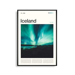 Arte mural de Islandia, majestuoso paisaje nórdico y aurora boreal, póster de Islandia, fotografía escénica, decoración inspirada en la naturaleza