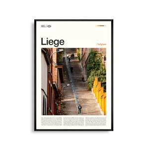 Arte de parede de Liège, Bélgica, impressão fotográfica de paisagem urbana histórica, pôster de Liège, decoração urbana cênica, arte de viagem com arquitetura europeia