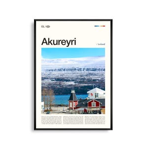 Akureyri Print schwarz und weiß, Akureyri Wandkunst, Akureyri Poster, Akureyri Foto, Akureyri Wanddeko, Akureyri Karte, Island