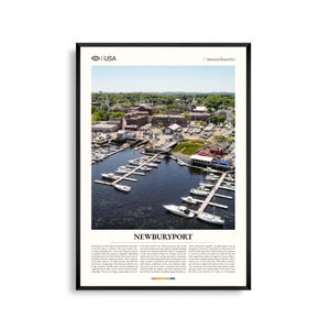 Impression Newburyport Massachusetts, art mural Newburyport, affiche de la ville côtière, photo de paysage de port, déco bord de mer de la Nouvelle-Angleterre