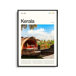Arte mural de Kerala, India, impresión de paisaje de remansos y palmeras, póster de Kerala, fotografía panorámica del sur de la India, decoración de naturaleza tropical