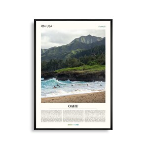 Impresión de Oahu, Hawái, Arte mural de Oahu, Póster de paisaje isleño, Foto de playa costera, Decoración de naturaleza tropical, Arte paradisíaco del Pacífico