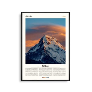 Arte mural de Nepal, impresión fotográfica de paisajes del Himalaya, póster de Nepal, decoración escénica del sur de Asia, acento de naturaleza montañosa