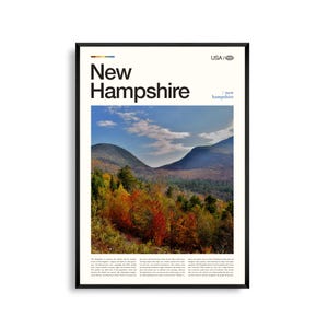 Impresión de New Hampshire, arte mural de New Hampshire, póster de paisaje montañoso, fotografía de la naturaleza de Nueva Inglaterra, decoración escénica para exteriores
