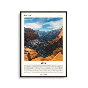 Impresión del Parque Nacional Zion, Utah, Arte mural de Zion, Póster de Zion, Foto de Zion, Cañón de Zion, Ruta panorámica, Paisaje del suroeste, Decoración natural