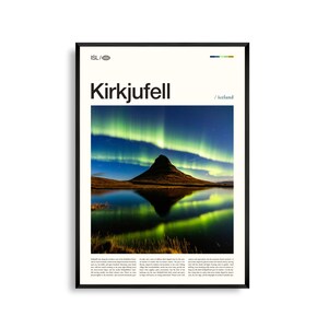 Arte mural de Kirkjufell, Islandia. Impresión de un icónico paisaje de montaña y cascada. Póster de Kirkjufell. Fotografía nórdica escénica inspirada en la naturaleza.
