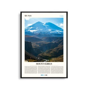 Arte mural del Monte Elbrús (Rusia), impresión fotográfica de paisajes montañosos del Cáucaso, póster del Monte Elbrús, decoración de paisajes naturales, ilustraciones de viajes
