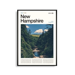 Impresión de New Hampshire, arte mural de New Hampshire, póster de paisaje montañoso, fotografía de la naturaleza de Nueva Inglaterra, decoración escénica para exteriores