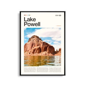 Arte mural del lago Powell, Arizona, impresión de paisaje del desierto de Red Rock, póster del lago Powell, fotografía panorámica del suroeste, decoración del cañón de Glen