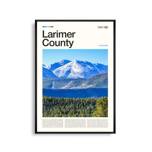 Larimer County Colorado muurkunst, berg- en valleilandschap print, Larimer County poster, schilderachtige Noord-Colorado fotografie