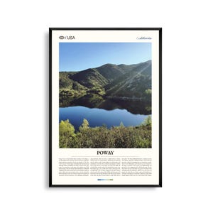 Impresión de Poway, California, arte mural de Poway, póster de Poway, fotografía de Poway, lago Poway, parque comunitario de Poway, reserva ecológica Blue Sky, Old Poway
