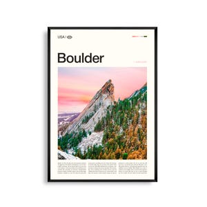 Impresión de Boulder, Colorado, Arte mural de Boulder, Póster de Boulder, Foto de paisaje de Flatirons, Decoración de pueblo de montaña, Arte natural